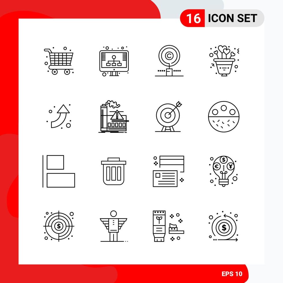 Creative Set of 16 Universal Outline Icons isolated on White Background vector