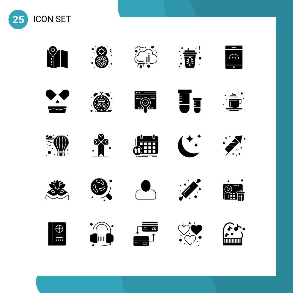 Paquete de 25 glifos sólidos de interfaz de usuario de signos y símbolos modernos de elementos de diseño vectorial editables de café de bebida de crowdsourcing móvil vector