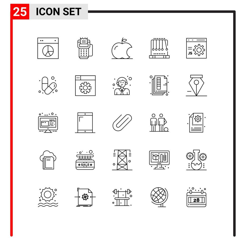 Set of 25 Modern UI Icons Symbols Signs for browser physics machine pendulum intellect Editable Vector Design Elements