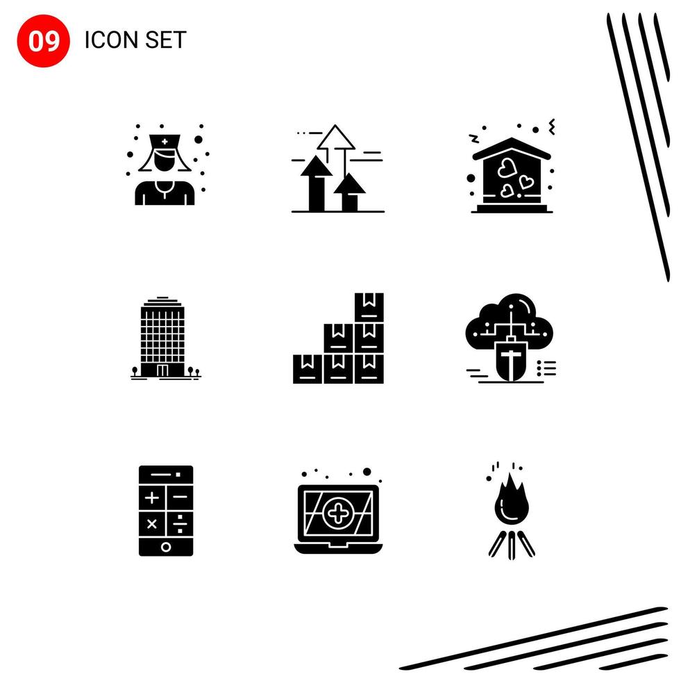 9 Solid Glyph concept for Websites Mobile and Apps boxes space home tower building Editable Vector Design Elements