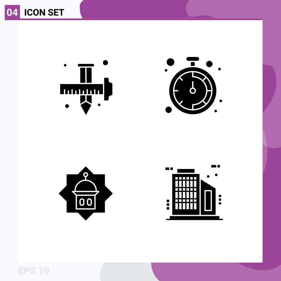 Group of 4 Modern Solid Glyphs Set for art tower drawing office islam Editable Vector Design Elements