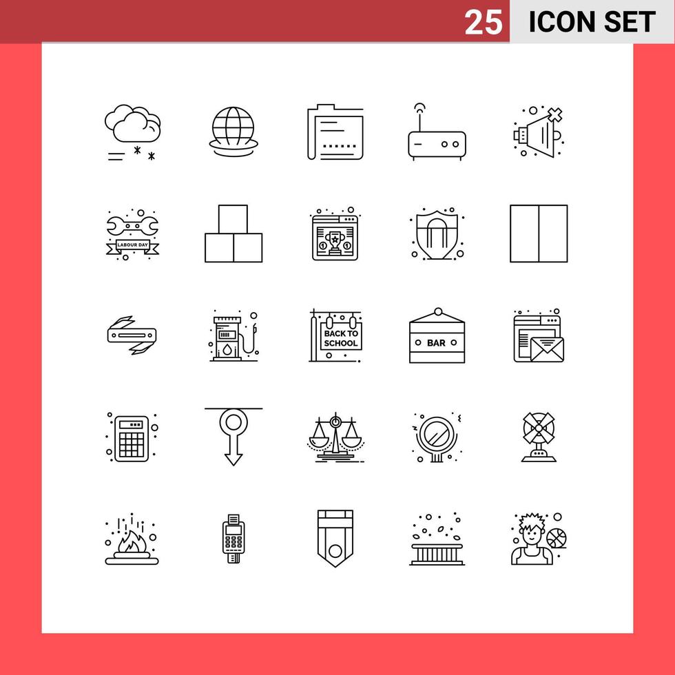 Stock Vector Icon Pack of 25 Line Signs and Symbols for sound router archive modem file Editable Vector Design Elements