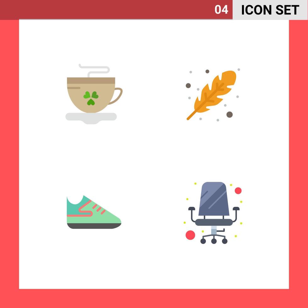 conjunto de pictogramas de 4 iconos planos simples de zapatos de té irlanda caída silla elementos de diseño vectorial editables vector