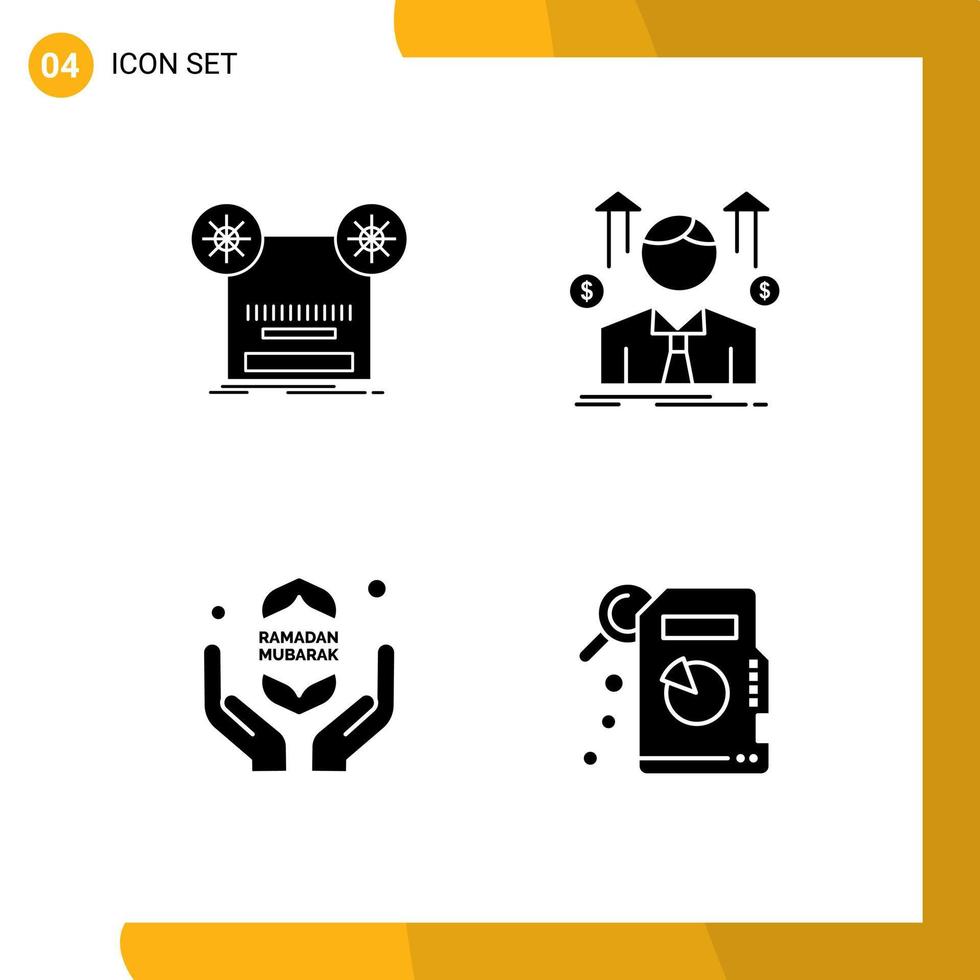 Universal Icon Symbols Group of 4 Modern Solid Glyphs of record sales man tape man fast Editable Vector Design Elements
