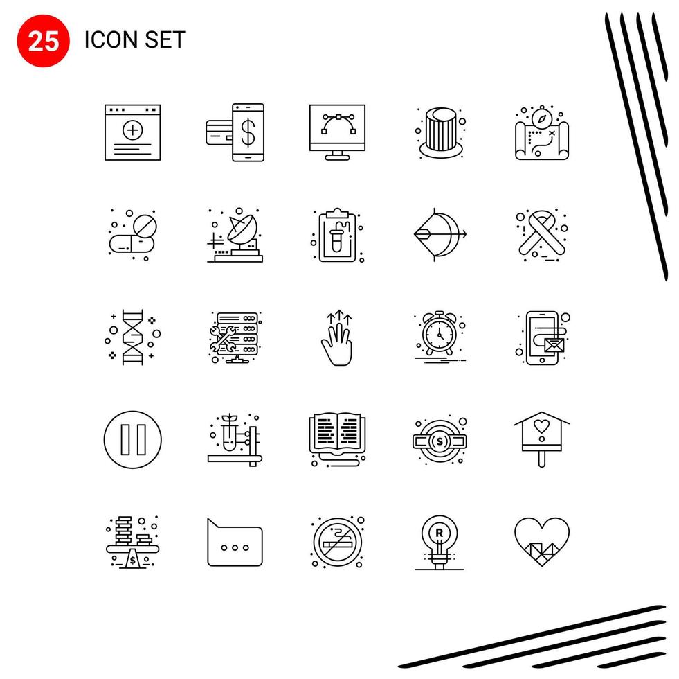 Universal Icon Symbols Group of 25 Modern Lines of map party bezier tool hat pen tool Editable Vector Design Elements