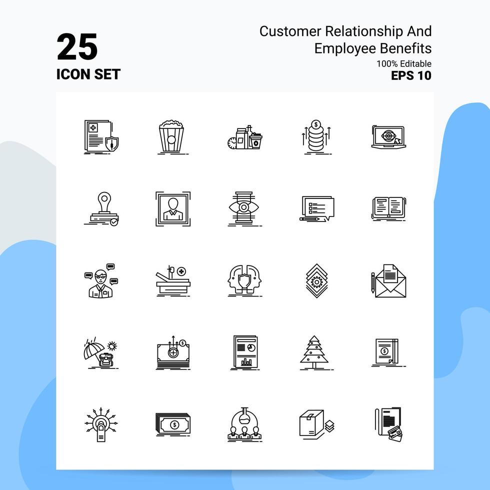 25 relación con el cliente y conjunto de iconos de beneficios para empleados 100 archivos editables eps 10 concepto de logotipo de empresa ideas diseño de icono de línea vector