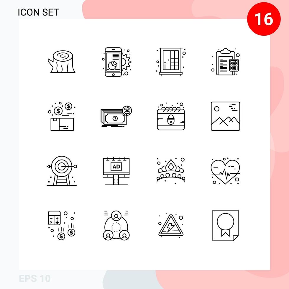 16 Thematic Vector Outlines and Editable Symbols of payable charge mobile calculator wardrobe Editable Vector Design Elements