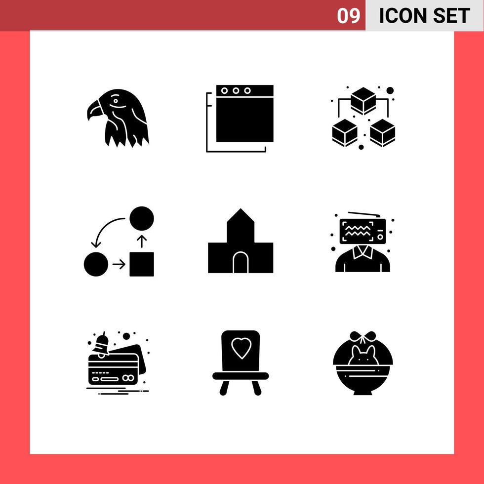 Editable Vector Line Pack of 9 Simple Solid Glyphs of christian building catholic sharing cathedral church strategy Editable Vector Design Elements