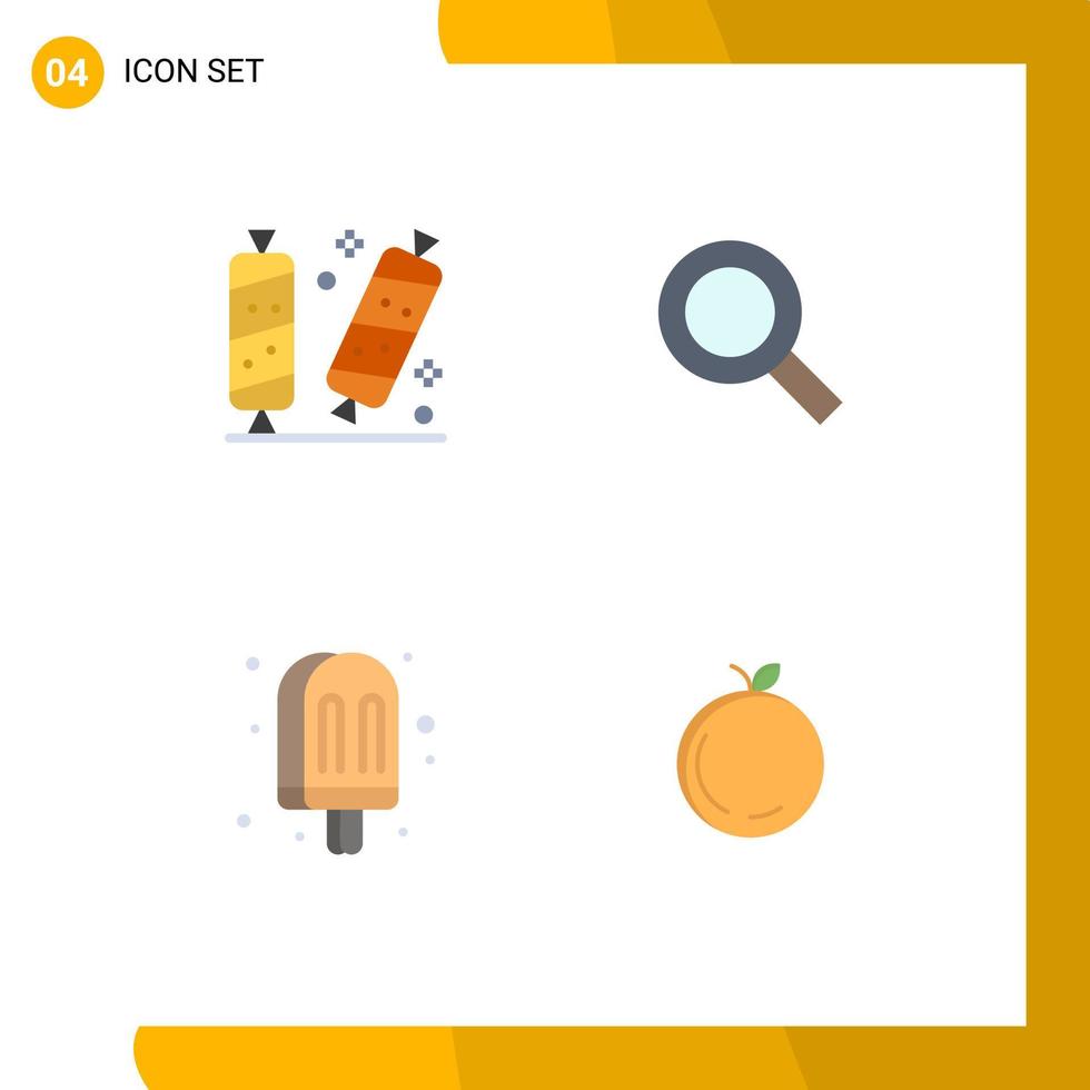 Modern Set of 4 Flat Icons Pictograph of candy drink sugar search ice cream Editable Vector Design Elements