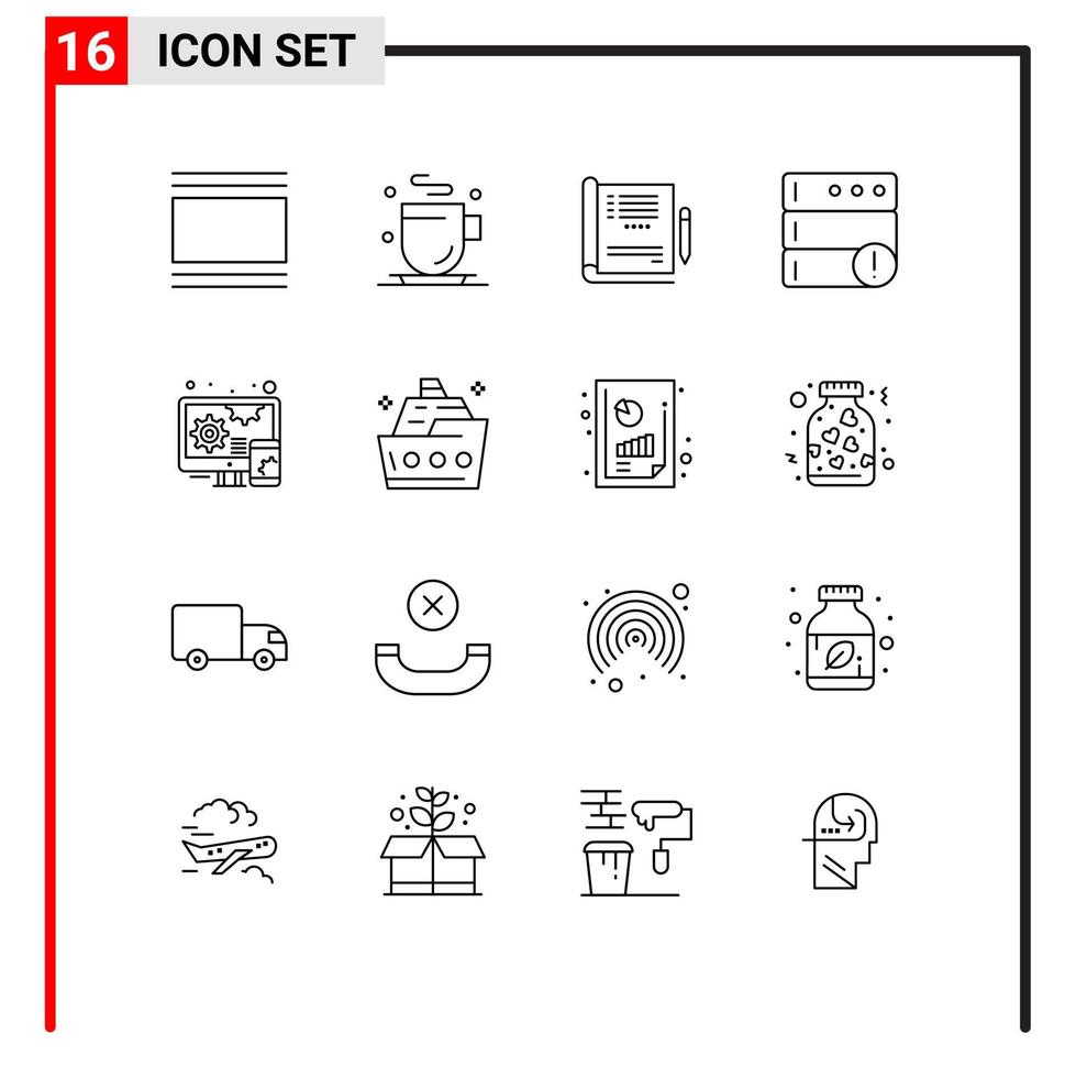 Pack of 16 creative Outlines of responsive adaptive doctor server alert Editable Vector Design Elements