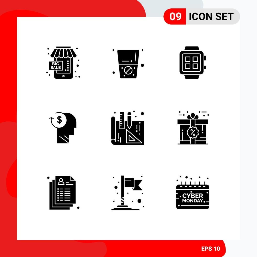 Set of 9 Commercial Solid Glyphs pack for business employee home costs account Editable Vector Design Elements