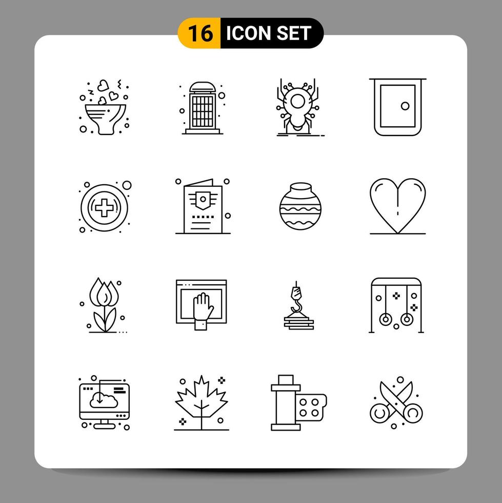 16 Black Icon Pack Outline Symbols Signs for Responsive designs on white background 16 Icons Set vector