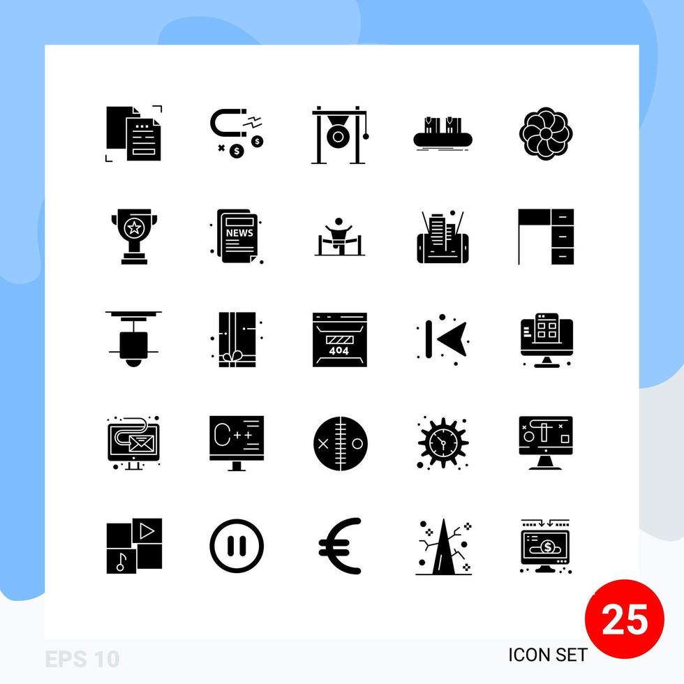 Pack of 25 creative Solid Glyphs of factory box magnet belt music Editable Vector Design Elements