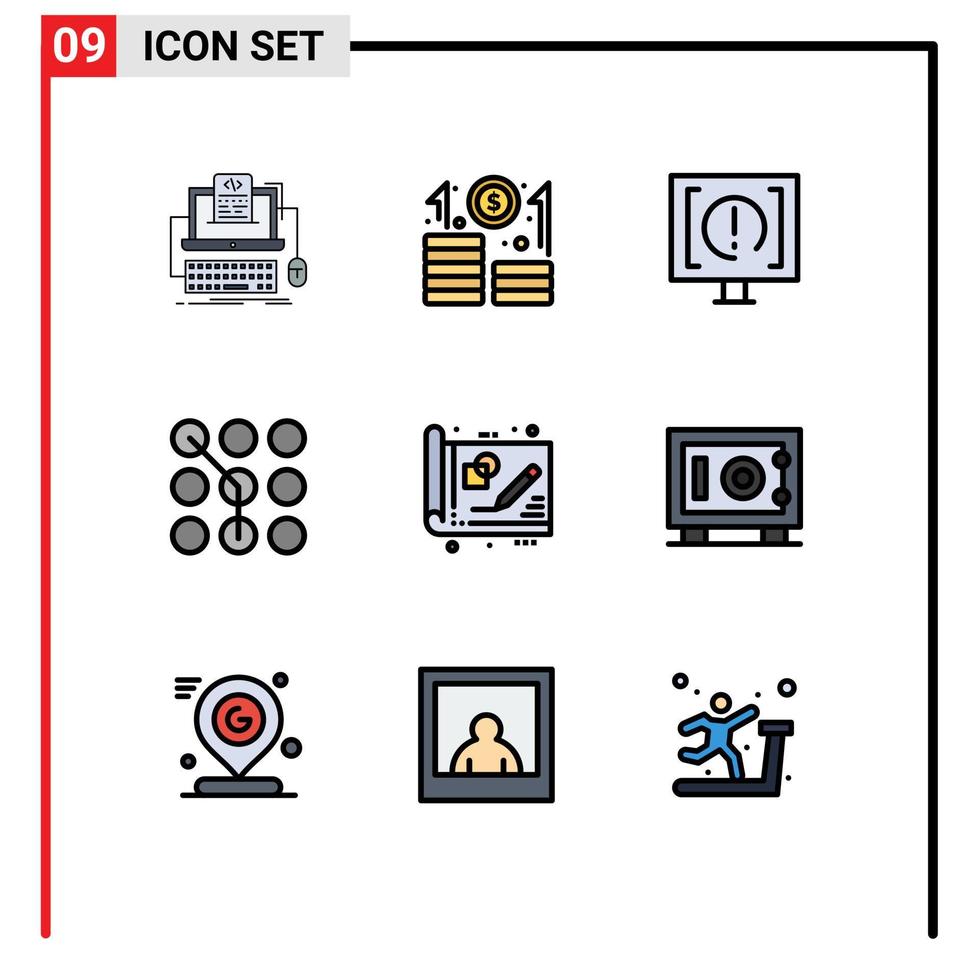 Group of 9 Modern Filledline Flat Colors Set for password code startup access service Editable Vector Design Elements