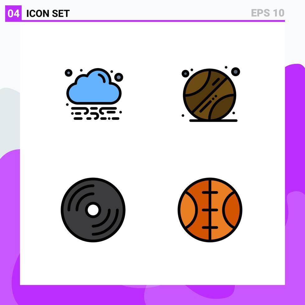 Universal Icon Symbols Group of 4 Modern Filledline Flat Colors of energy laptop ball devices baseball Editable Vector Design Elements