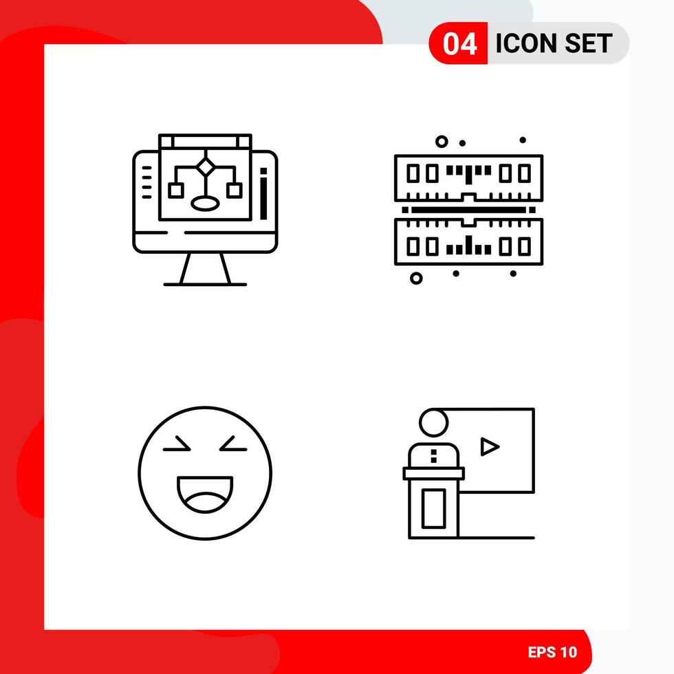 Creative Set of 4 Universal Outline Icons isolated on White Background vector