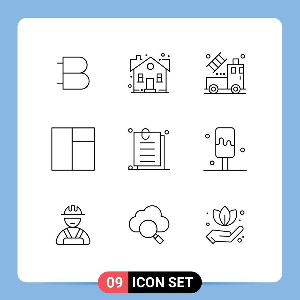 Mobile Interface Outline Set of 9 Pictograms of interface layout sweet home grid drawing Editable Vector Design Elements