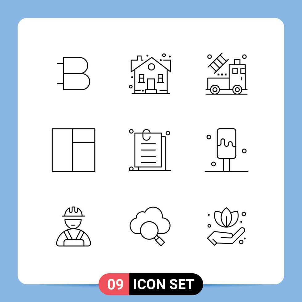 esquema de interfaz móvil conjunto de 9 pictogramas de diseño de interfaz dibujo de cuadrícula de hogar dulce elementos de diseño vectorial editables vector