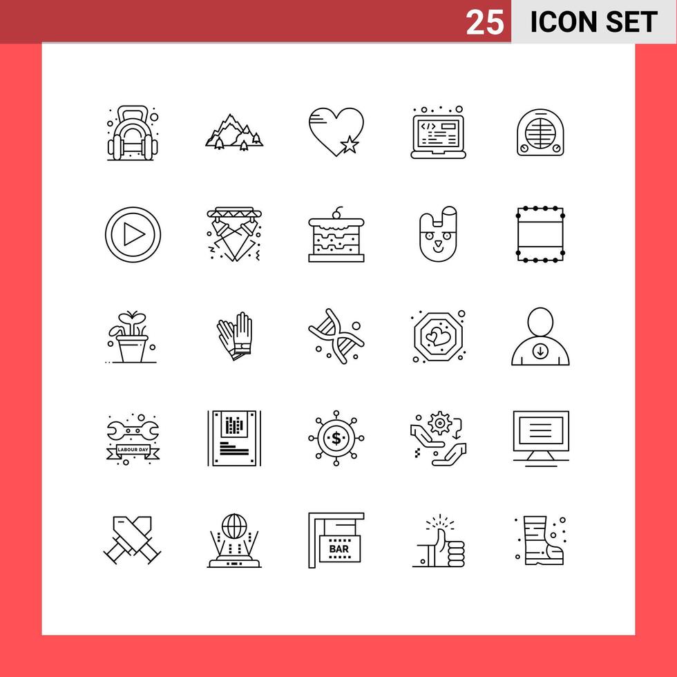 User Interface Pack of 25 Basic Lines of programming coding nature favorite love Editable Vector Design Elements