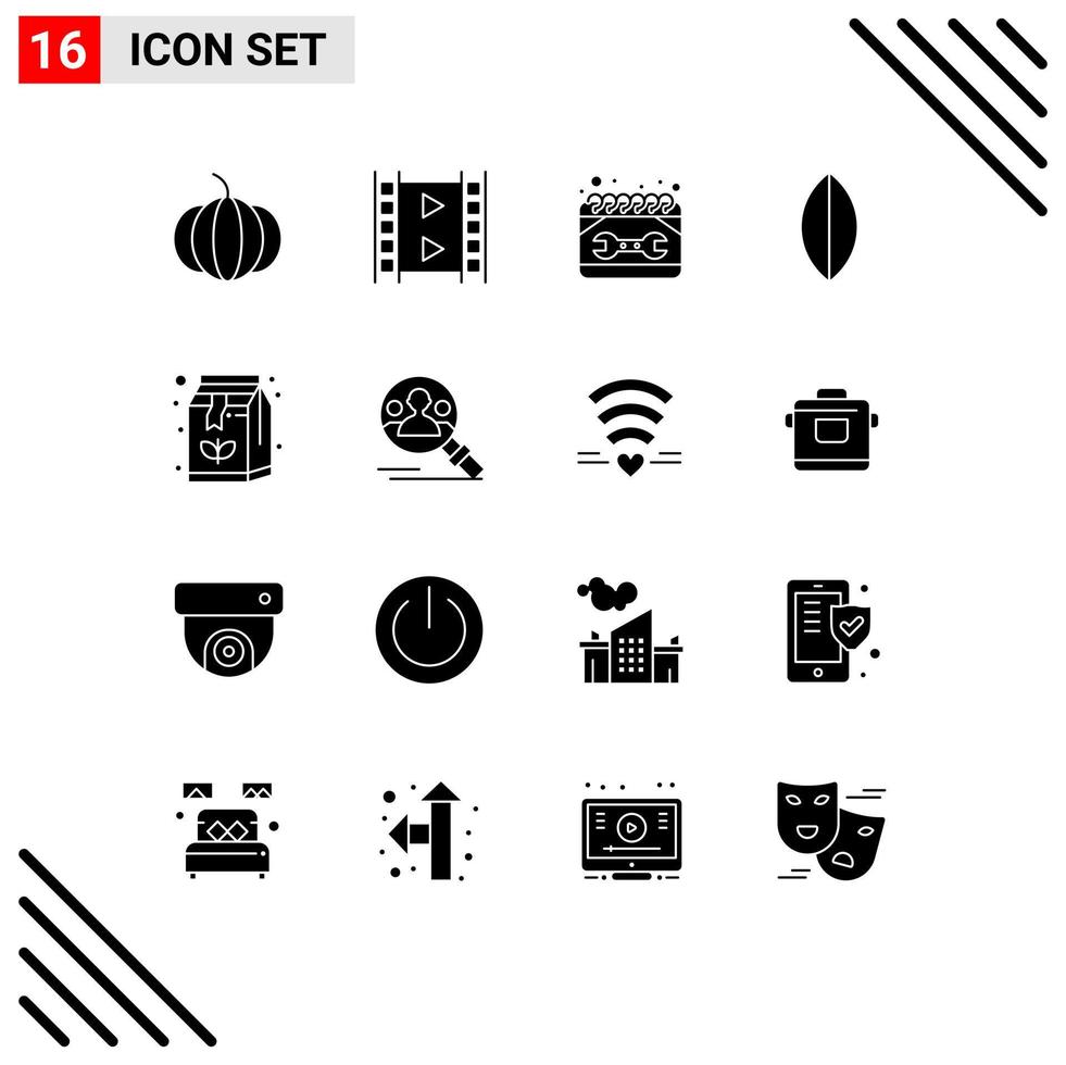 Modern Set of 16 Solid Glyphs Pictograph of drink box maintenance beverage surf Editable Vector Design Elements
