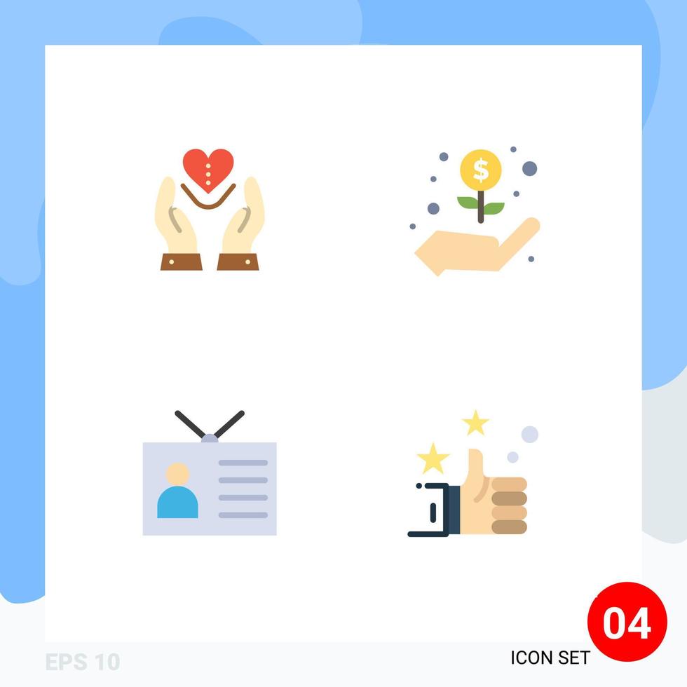 Set of 4 Vector Flat Icons on Grid for care global network heart dollar retro television Editable Vector Design Elements