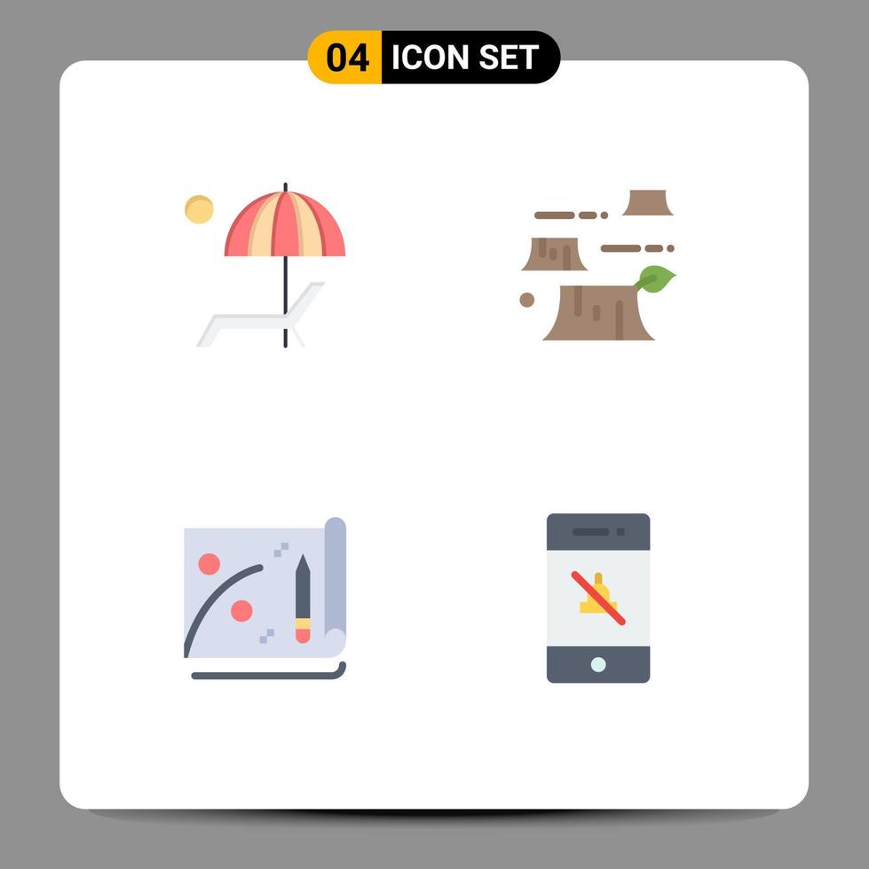 4 Creative Icons Modern Signs and Symbols of beanch achievement enjoy deforestation marketing Editable Vector Design Elements
