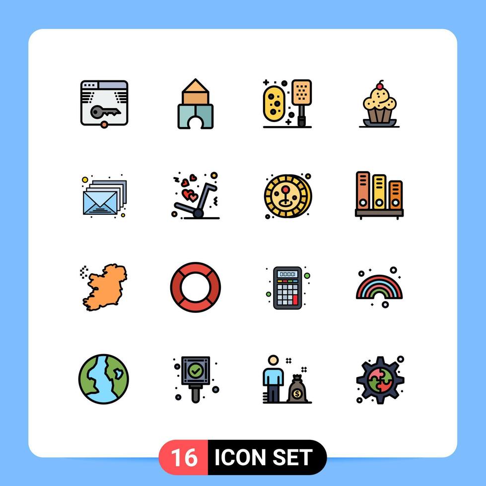 conjunto de 16 iconos de interfaz de usuario modernos símbolos signos para correo electrónico dulce baño muffin pastel elementos de diseño de vectores creativos editables