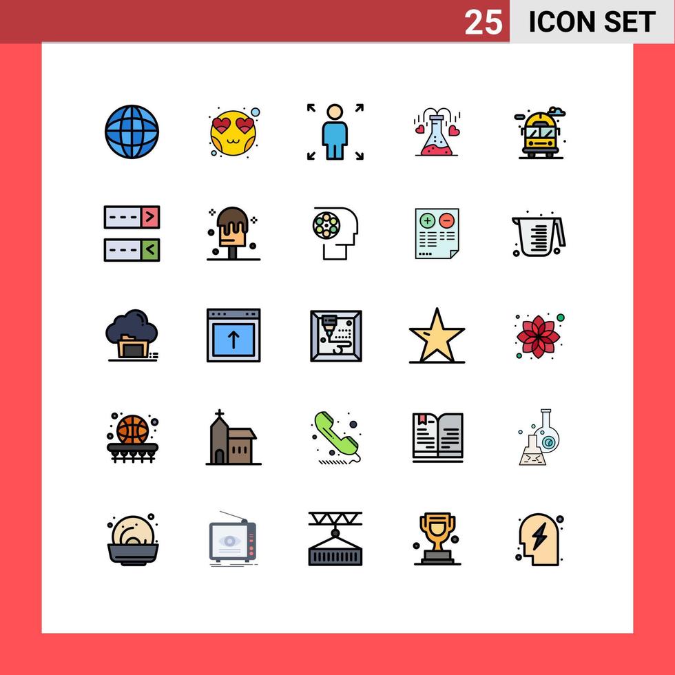 Modern Set of 25 Filled line Flat Colors Pictograph of bus city growth love flask Editable Vector Design Elements
