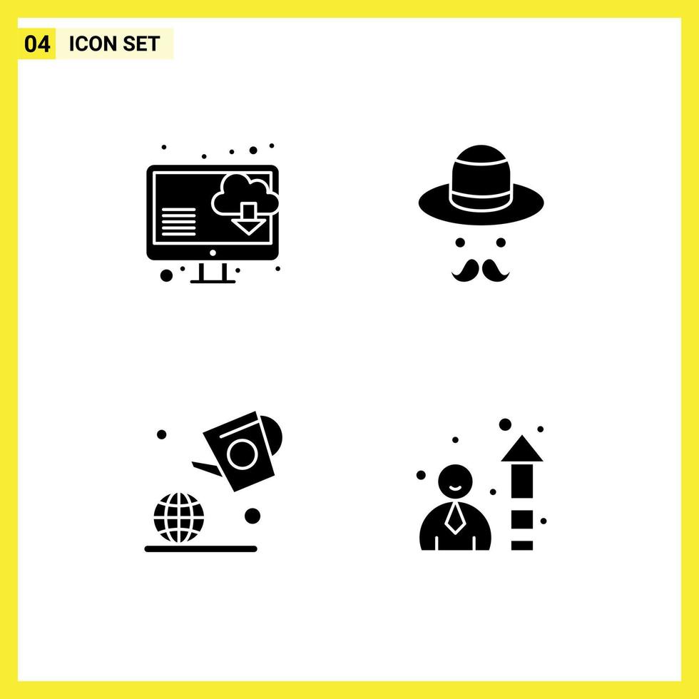 Set of 4 Vector Solid Glyphs on Grid for cloud green avatar fathers efficiency Editable Vector Design Elements