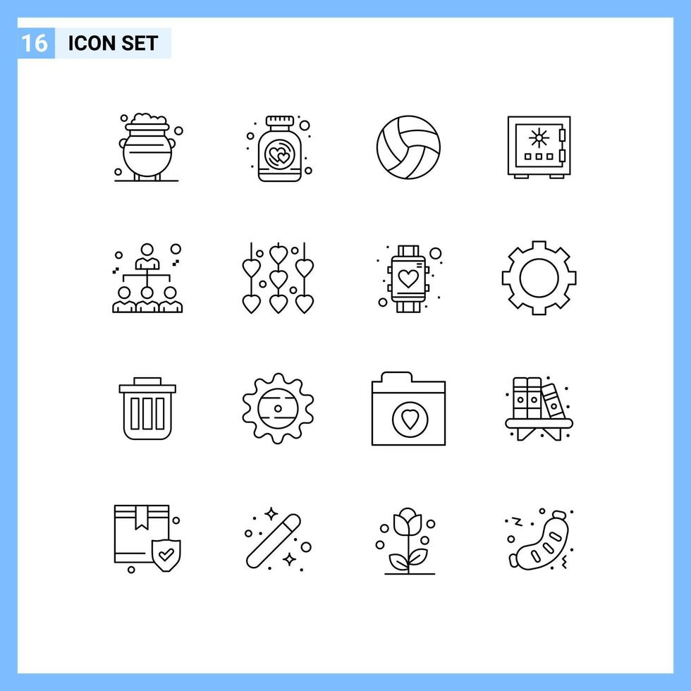 Pictogram Set of 16 Simple Outlines of safe deposit jar box sport Editable Vector Design Elements