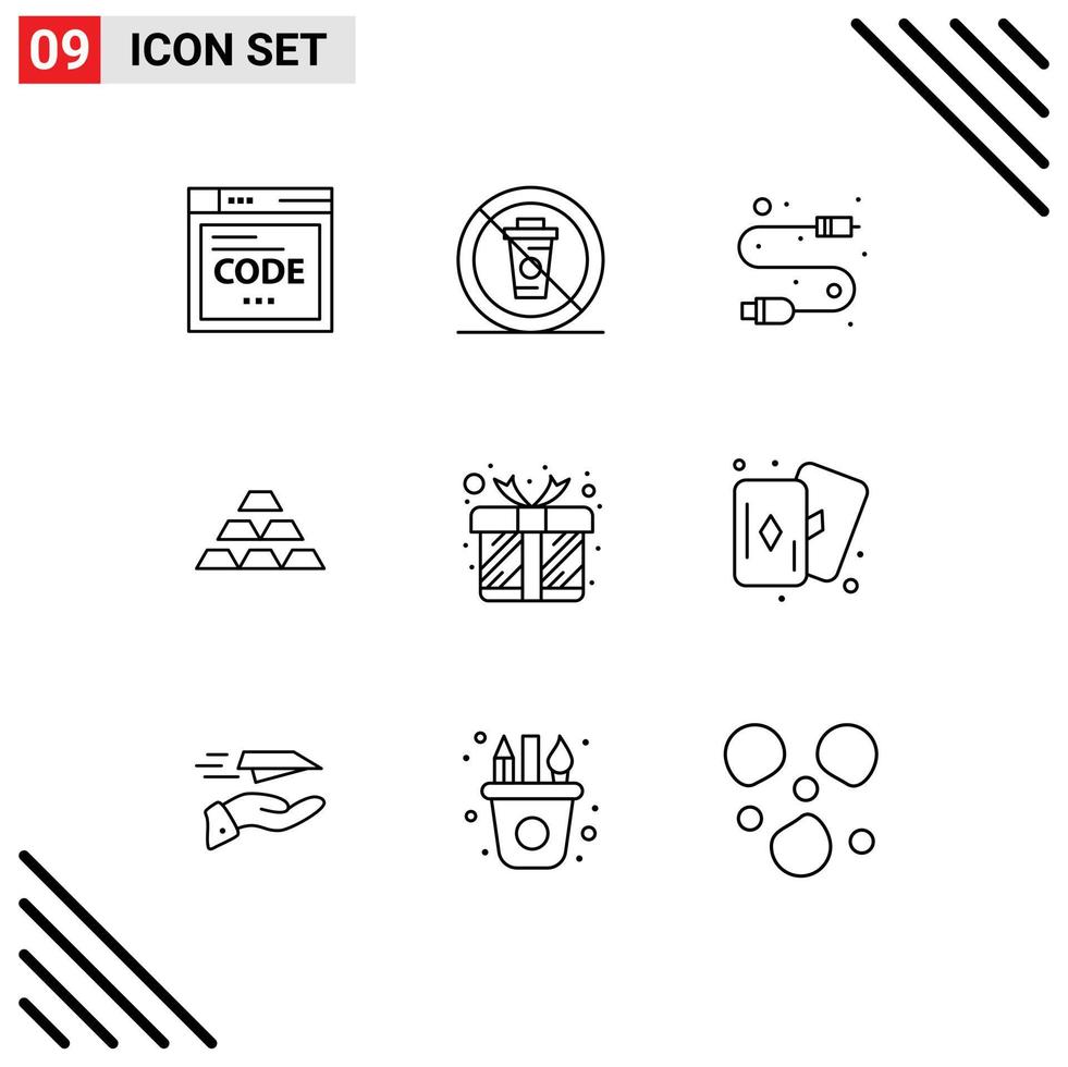 Group of 9 Outlines Signs and Symbols for money deposit restaurant bars wire Editable Vector Design Elements
