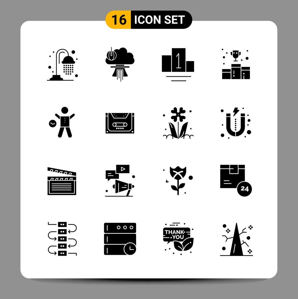 16 Black Icon Pack Glyph Symbols Signs for Responsive designs on white background 16 Icons Set vector