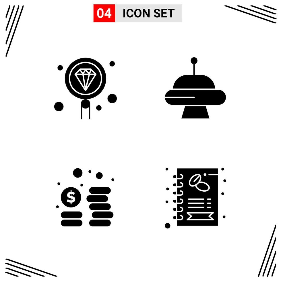 4 Icons Solid Style Grid Based Creative Glyph Symbols for Website Design Simple Solid Icon Signs Isolated on White Background 4 Icon Set vector