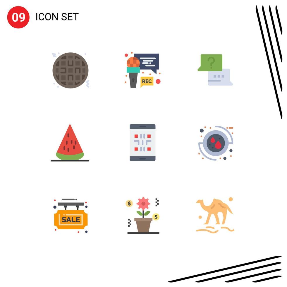 conjunto moderno de 9 colores planos y símbolos como elementos de diseño de vectores editables de alimentos de frutas saludables móviles