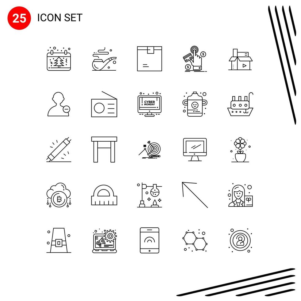 grupo de 25 líneas de signos y símbolos para el cuadro de pago web haga clic en el envío de elementos de diseño vectorial editables vector
