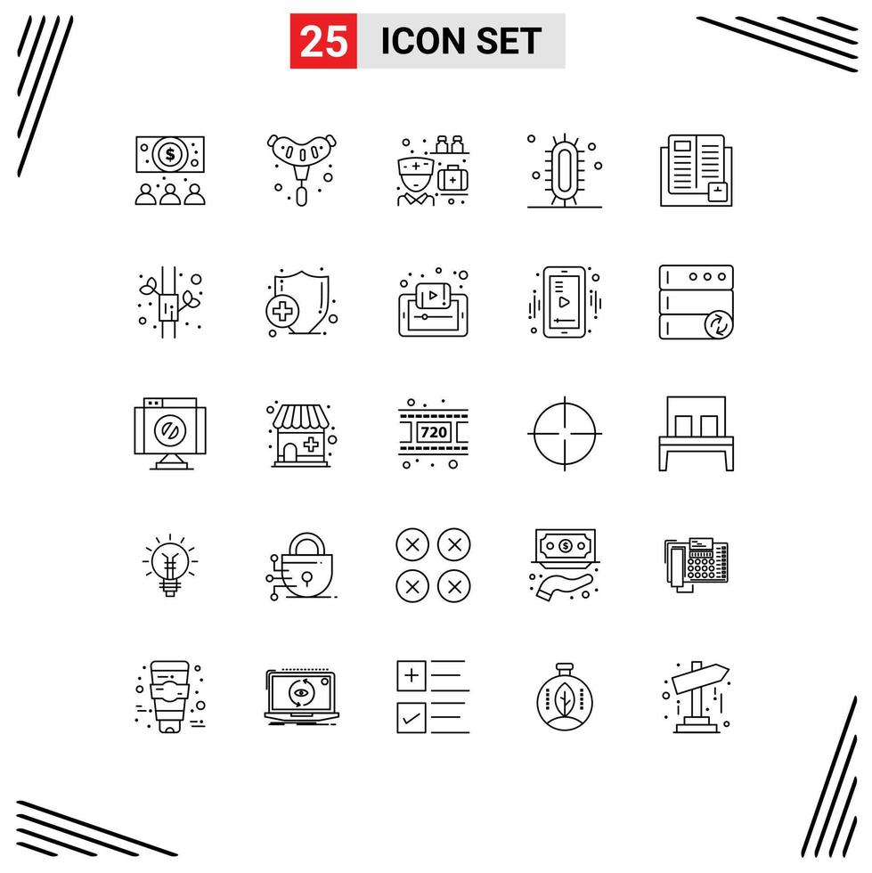 Modern Set of 25 Lines Pictograph of education study medicine science experiment Editable Vector Design Elements