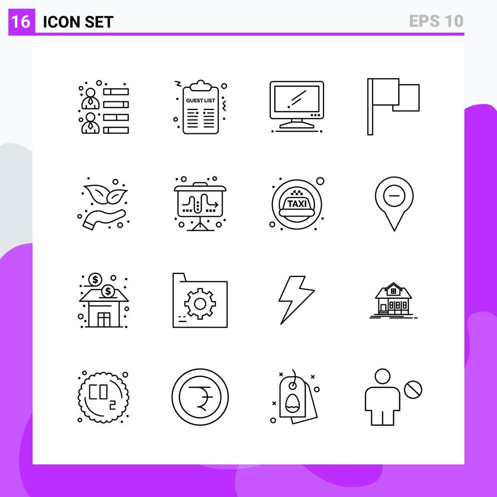 conjunto de 16 iconos en estilo de línea símbolos de contorno creativo para el diseño de sitios web y aplicaciones móviles signo de icono de línea simple aislado en fondo blanco 16 iconos vector