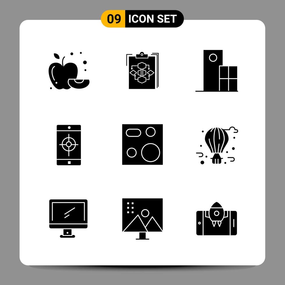 9 Black Icon Pack Glyph Symbols Signs for Responsive designs on white background 9 Icons Set vector