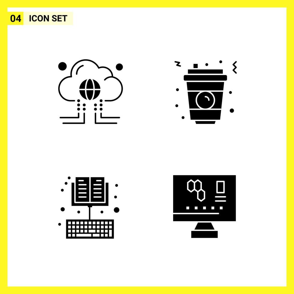 4 Icon Set Simple Solid Symbols Glyph Sign on White Background for Website Design Mobile Applications and Print Media vector