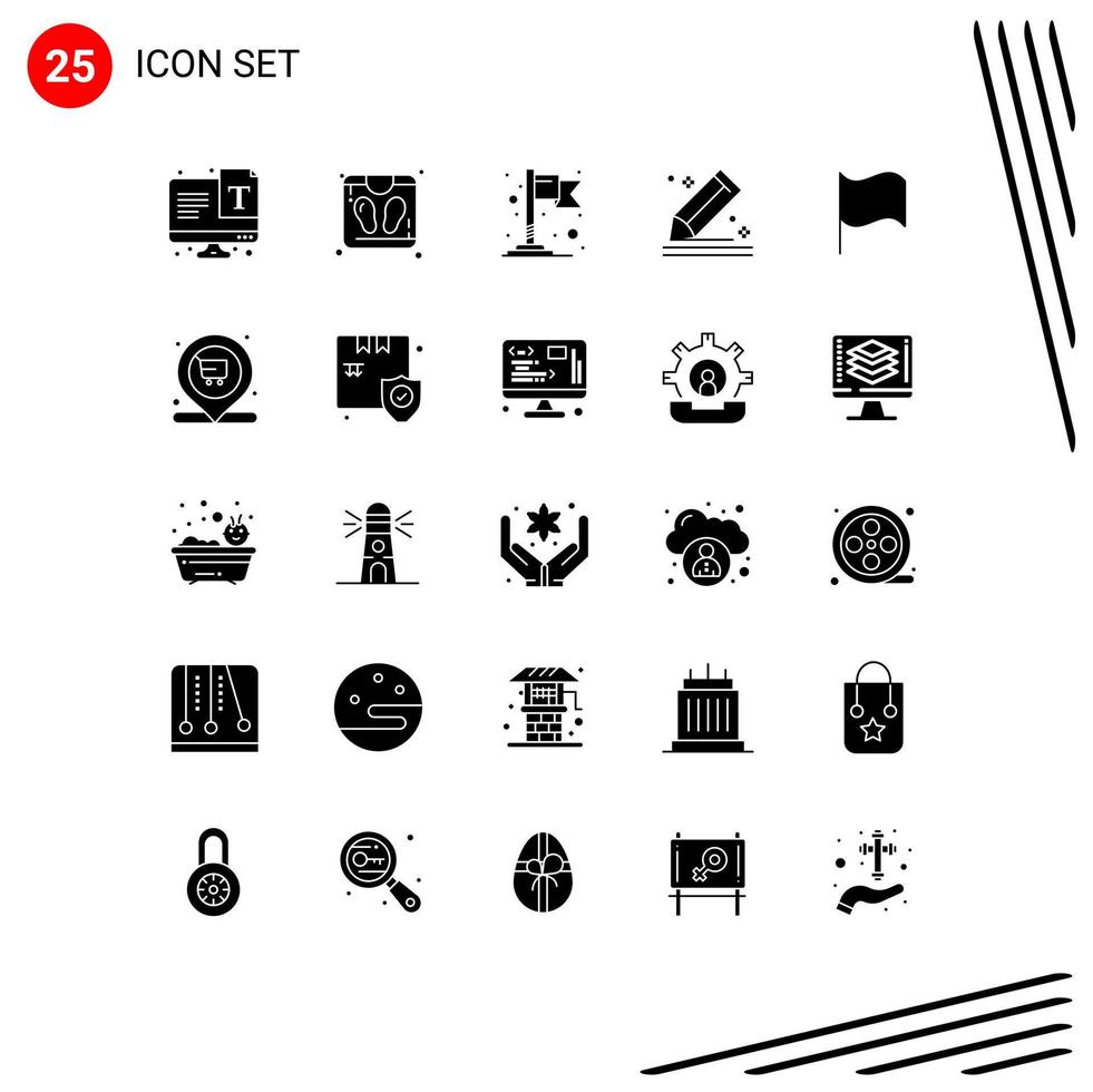 Solid Glyph Pack of 25 Universal Symbols of ui basic location stationery pencil Editable Vector Design Elements