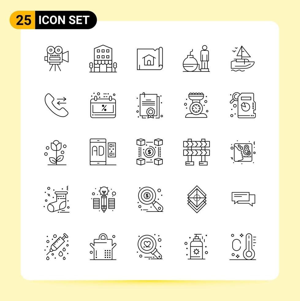 25 iconos creativos para el diseño moderno de sitios web y aplicaciones móviles receptivas 25 símbolos de contorno signos sobre fondo blanco paquete de 25 iconos vector