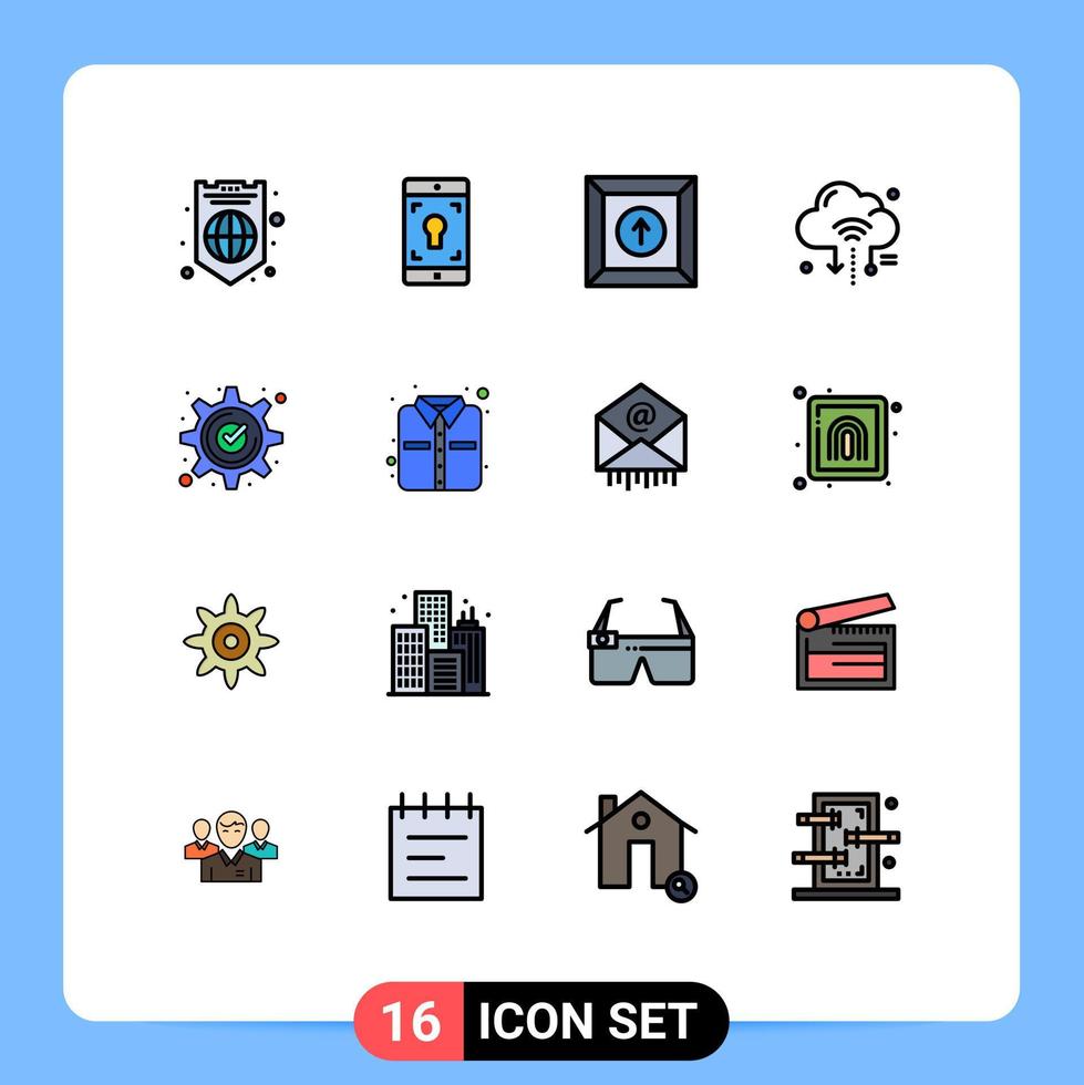 16 Universal Flat Color Filled Lines Set for Web and Mobile Applications approved cloud box cloud iot Editable Creative Vector Design Elements