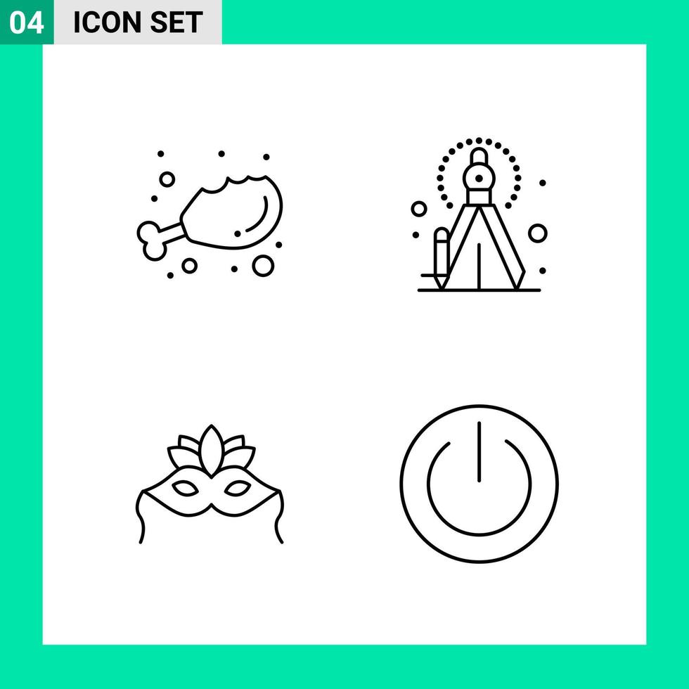 paquete de 4 iconos de estilo de línea establece símbolos de esquema para imprimir signos creativos aislados en fondo blanco 4 conjunto de iconos vector