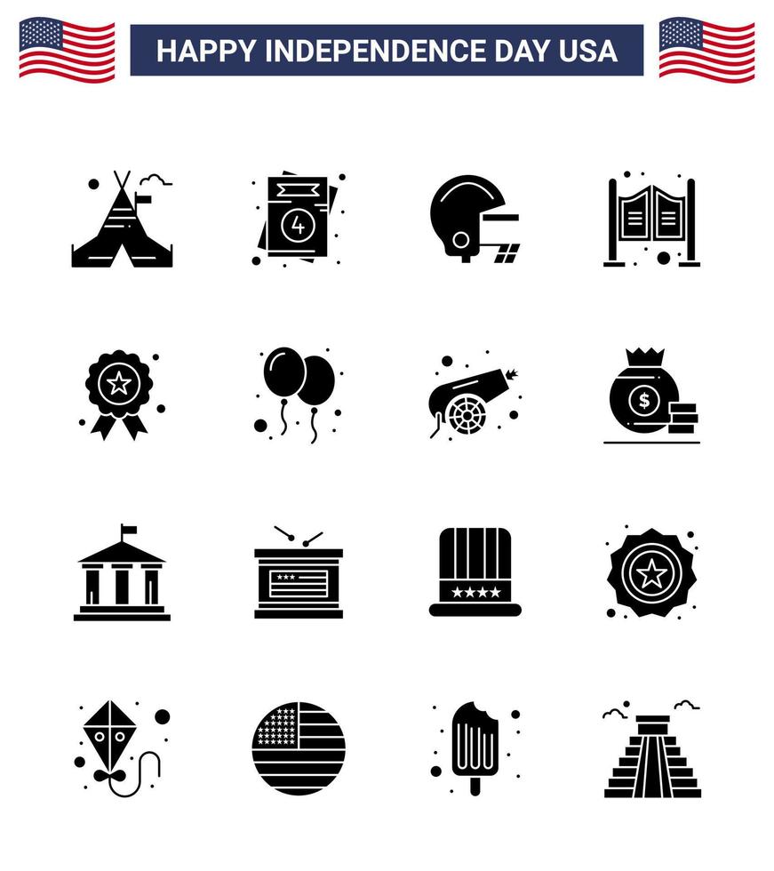 Group of 16 Solid Glyphs Set for Independence day of United States of America such as independence day holiday american western household Editable USA Day Vector Design Elements