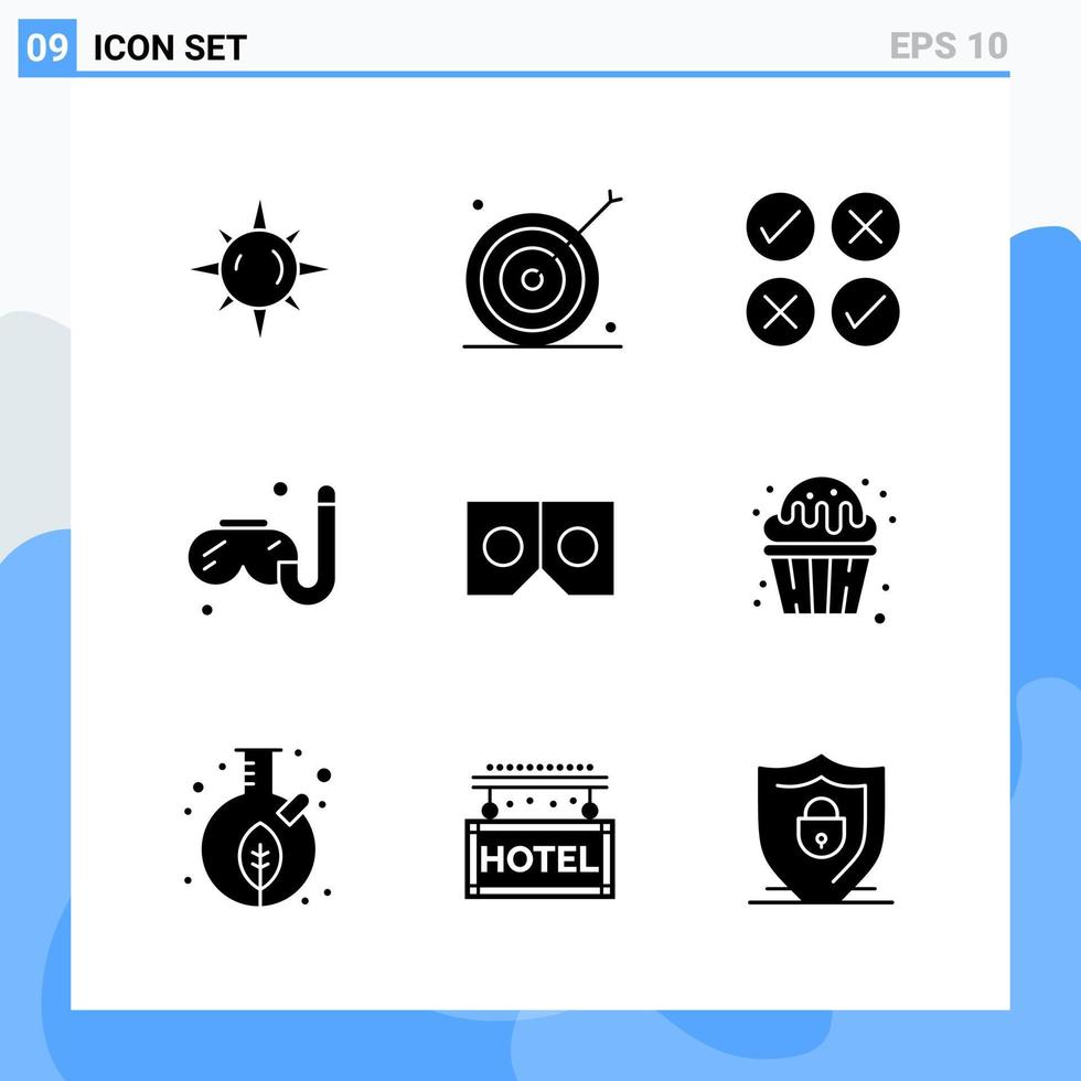 moderno 9 iconos de estilo sólido símbolos de glifo para uso general signo de icono sólido creativo aislado sobre fondo blanco paquete de 9 iconos vector