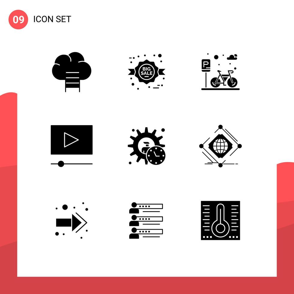 Universal Icon Symbols Group of 9 Modern Solid Glyphs of product executive park administrator movie Editable Vector Design Elements