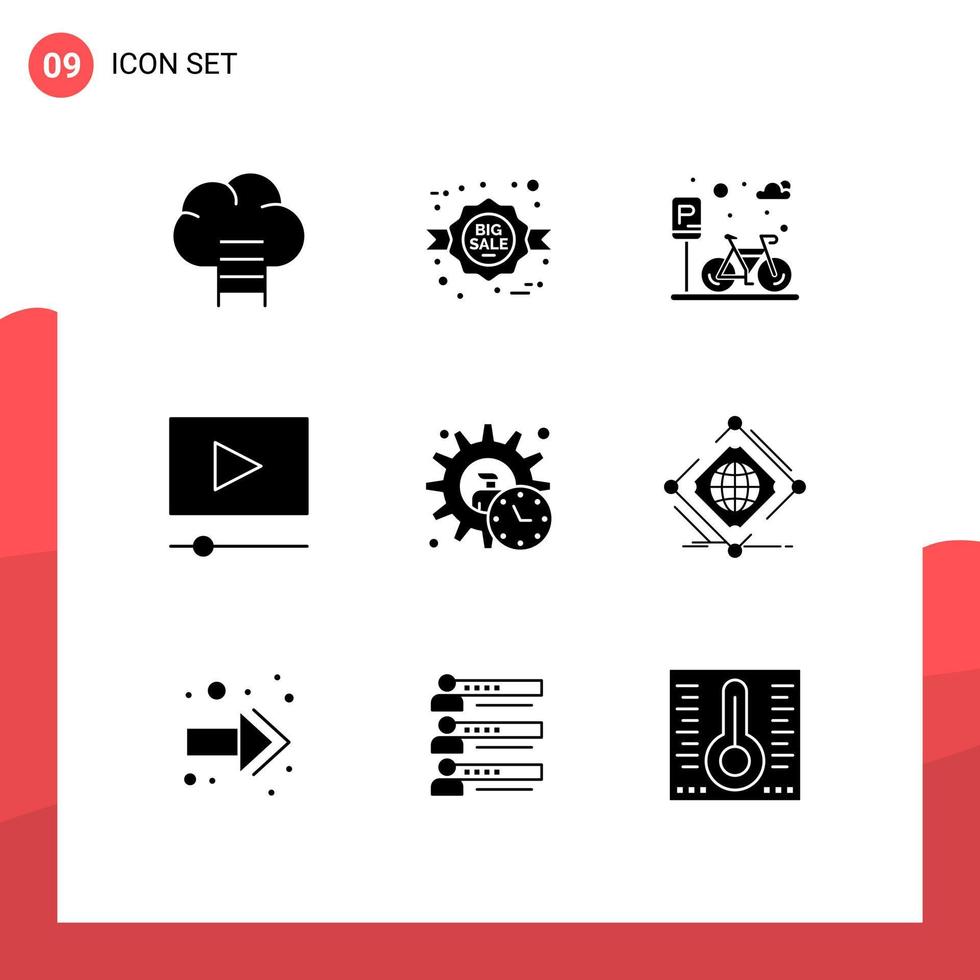 grupo de símbolos de icono universal de 9 glifos sólidos modernos de elementos de diseño de vector editable de película de administrador de parque ejecutivo de producto