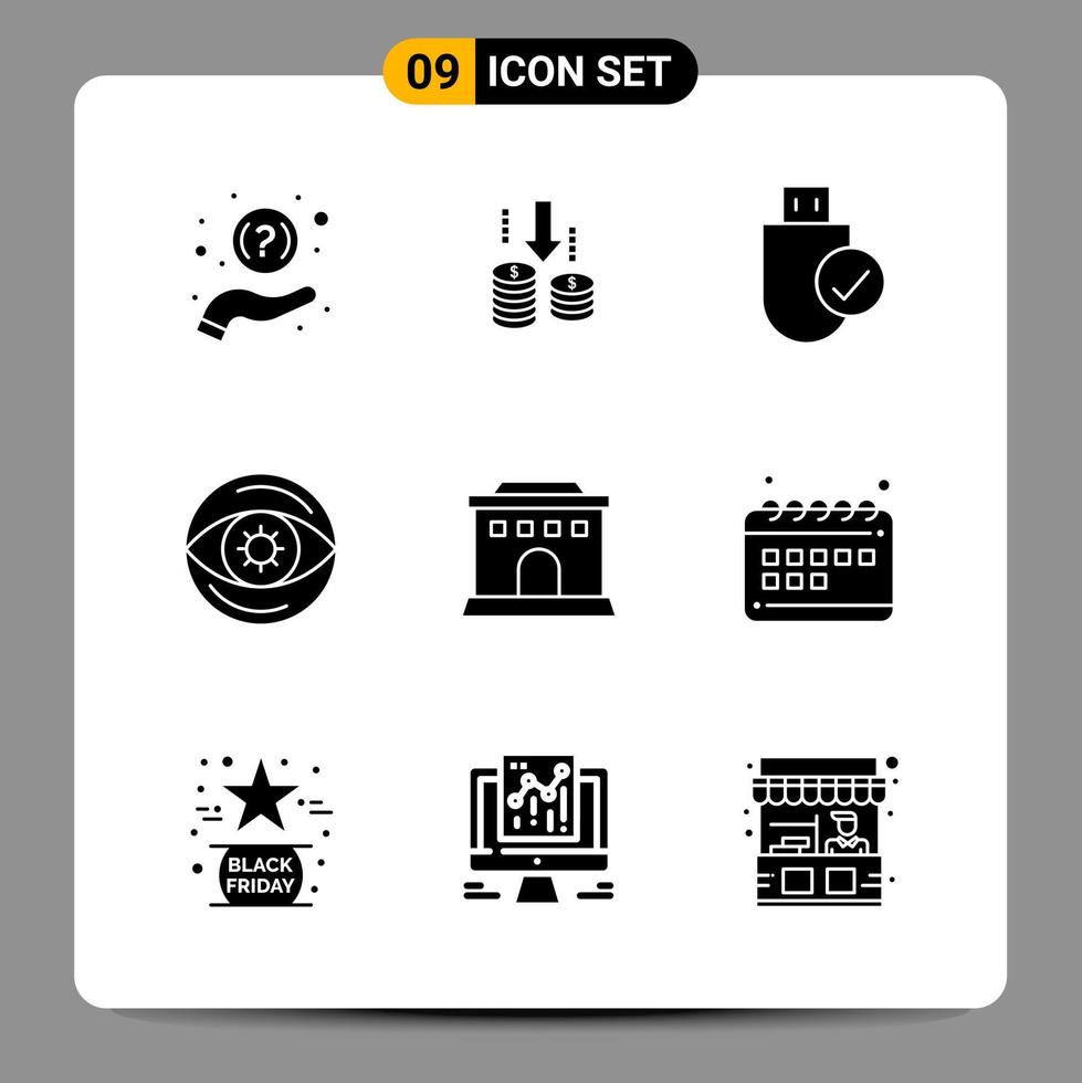 9 Black Icon Pack Glyph Symbols Signs for Responsive designs on white background 9 Icons Set vector