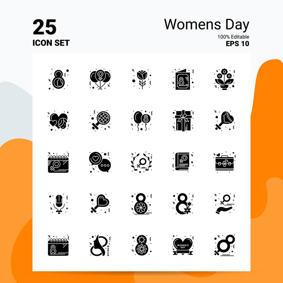 25 Womens Day Icon Set 100 Editable EPS 10 Files Business Logo Concept Ideas Solid Glyph icon design vector