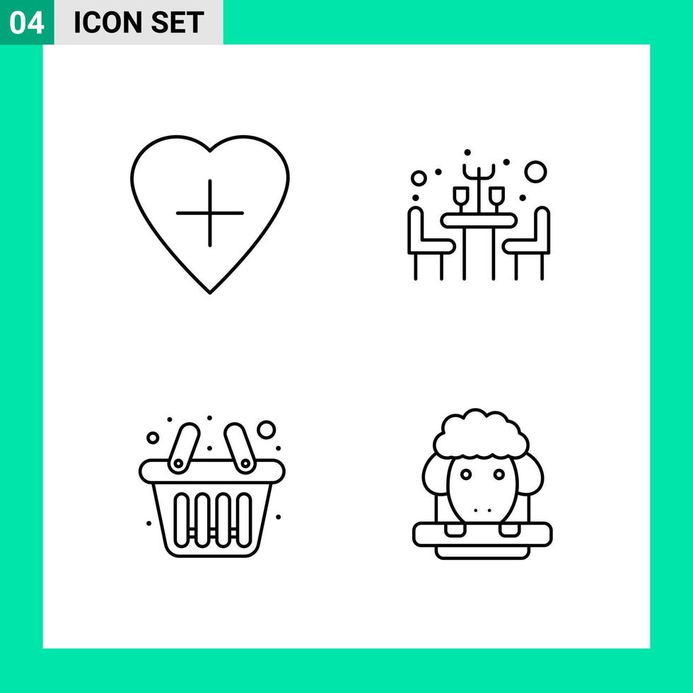 paquete de 4 iconos de estilo de línea establece símbolos de esquema para imprimir signos creativos aislados en fondo blanco 4 conjunto de iconos vector